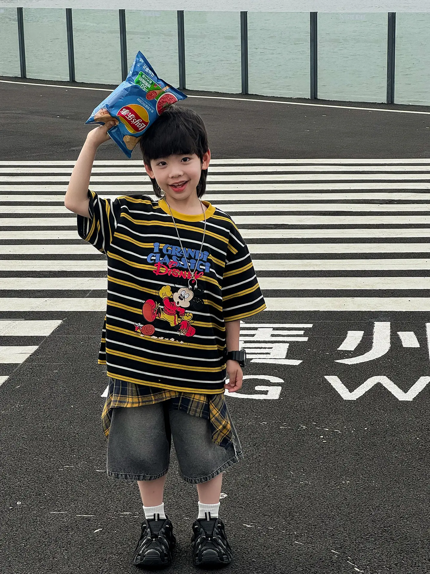 Naughty Rabbit 2025 Boy's Summer T-Shirt Cartoon Print Split Striped