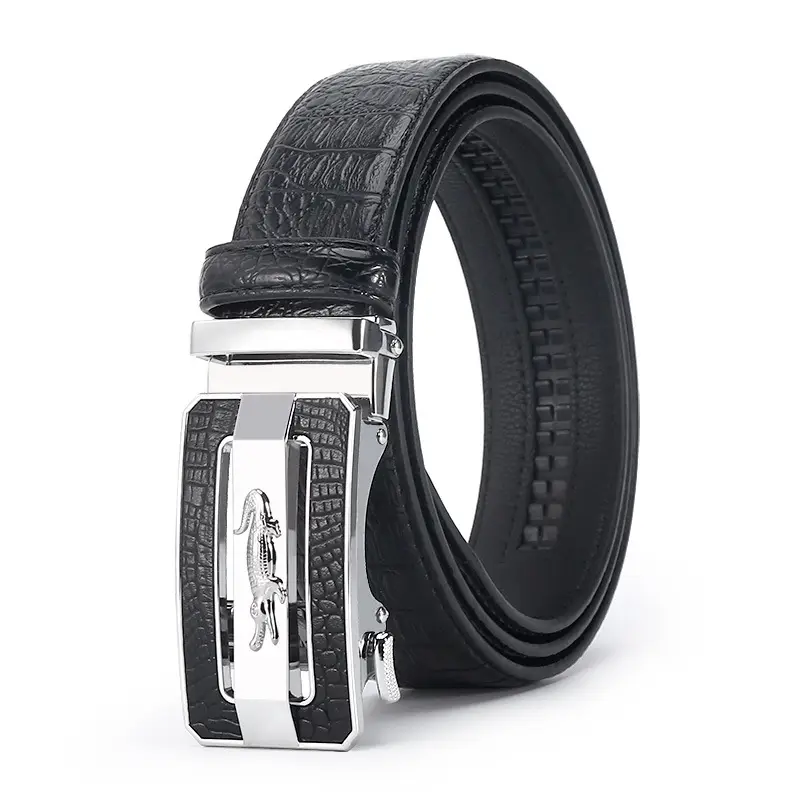 Men's Croc Leather Belt Brown Black Gold Buckle Wholesale - Image 5