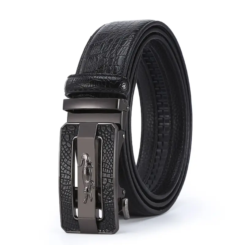 Men's Croc Leather Belt Brown Black Gold Buckle Wholesale - Image 6