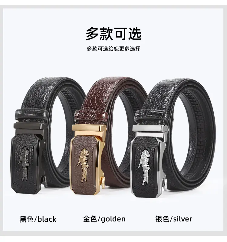 Men's Croc Leather Belt Brown Black Gold Buckle Wholesale — feature 4