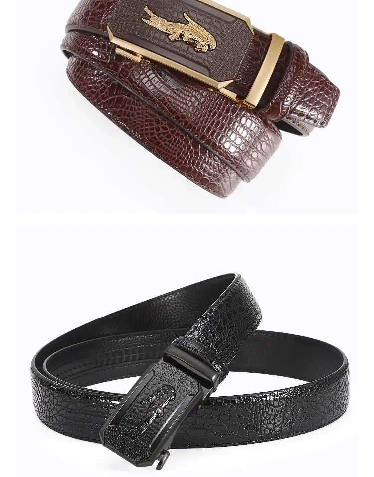 Men's Croc Leather Belt Brown Black Gold Buckle Wholesale — feature 8