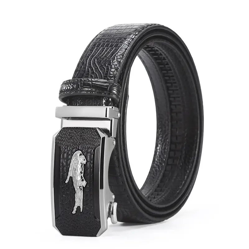 Men's Croc Leather Belt Brown Black Gold Buckle Wholesale - Image 2
