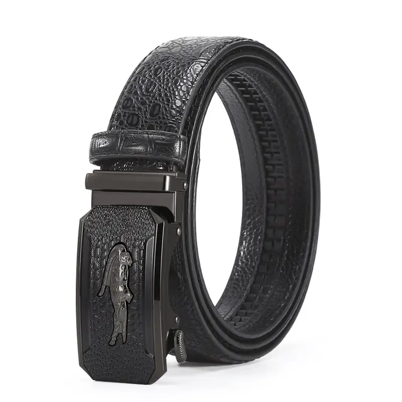 Men's Croc Leather Belt Brown Black Gold Buckle Wholesale - Image 3