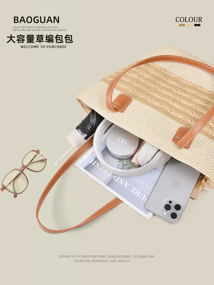 Large Straw Bag for Women Commuter Tote Bag - Image 6