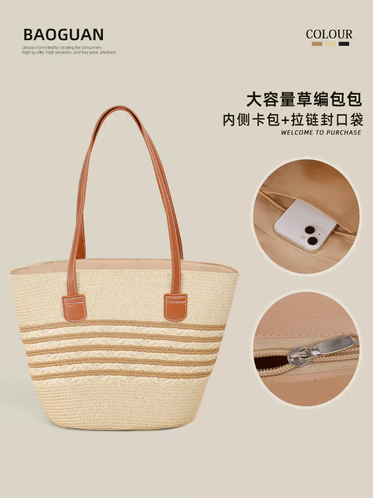 Large Straw Bag for Women Commuter Tote Bag - Image 7