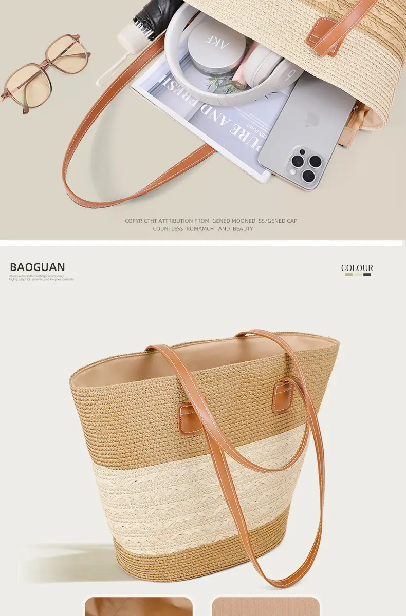 Large Straw Bag for Women Commuter Tote Bag — feature 2