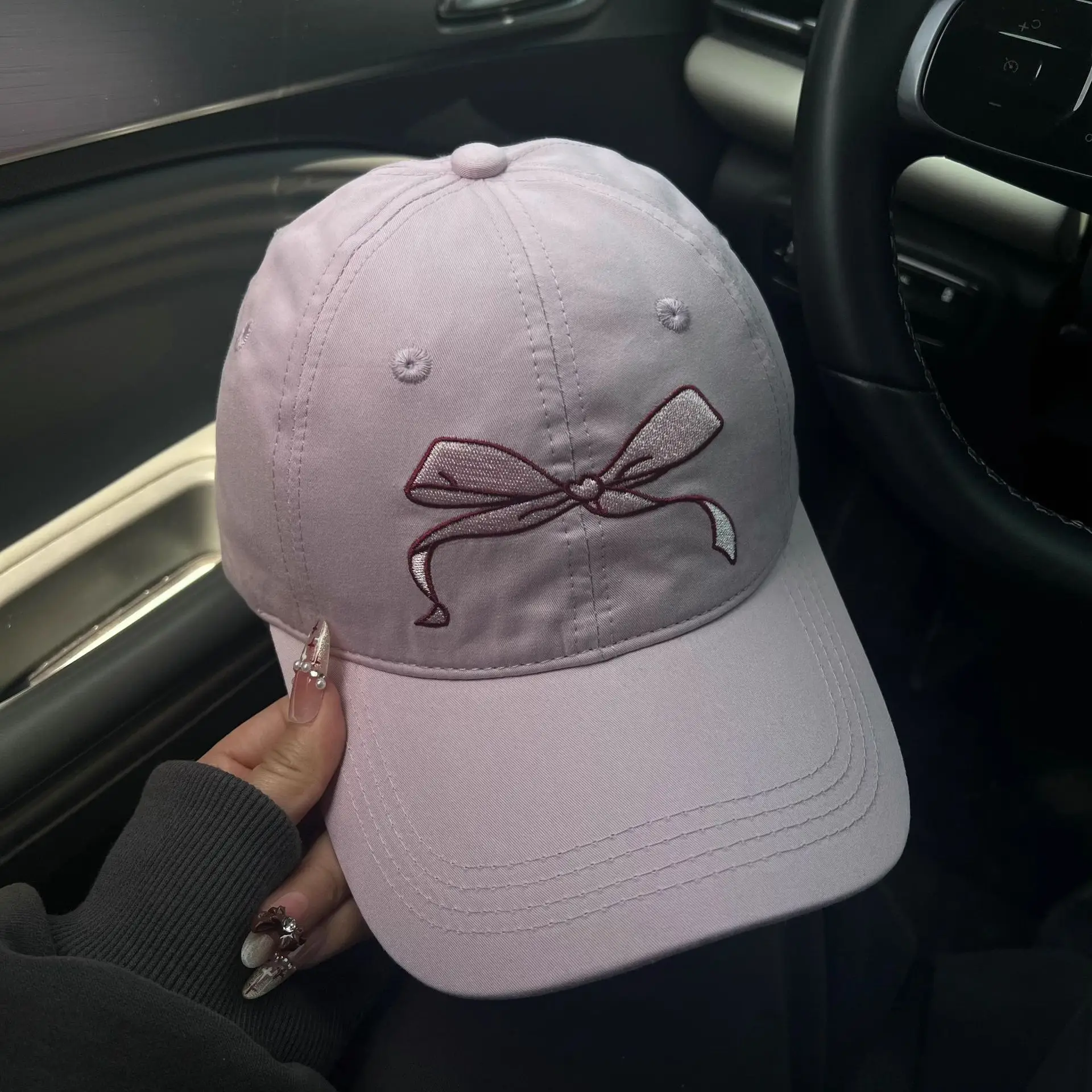 Black Bow Embroidered Baseball Cap for Girls - Image 8