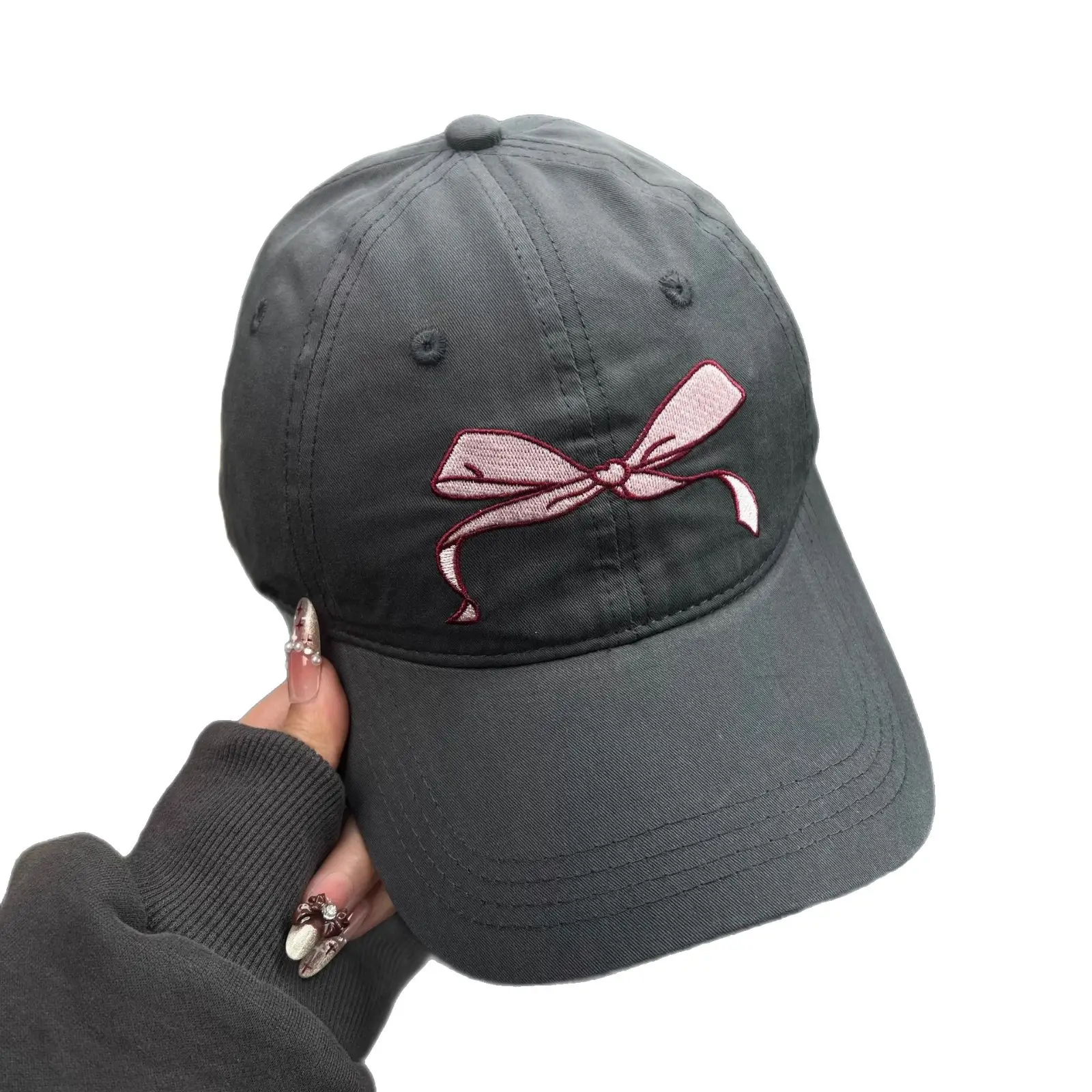 Black Bow Embroidered Baseball Cap for Girls - Image 10