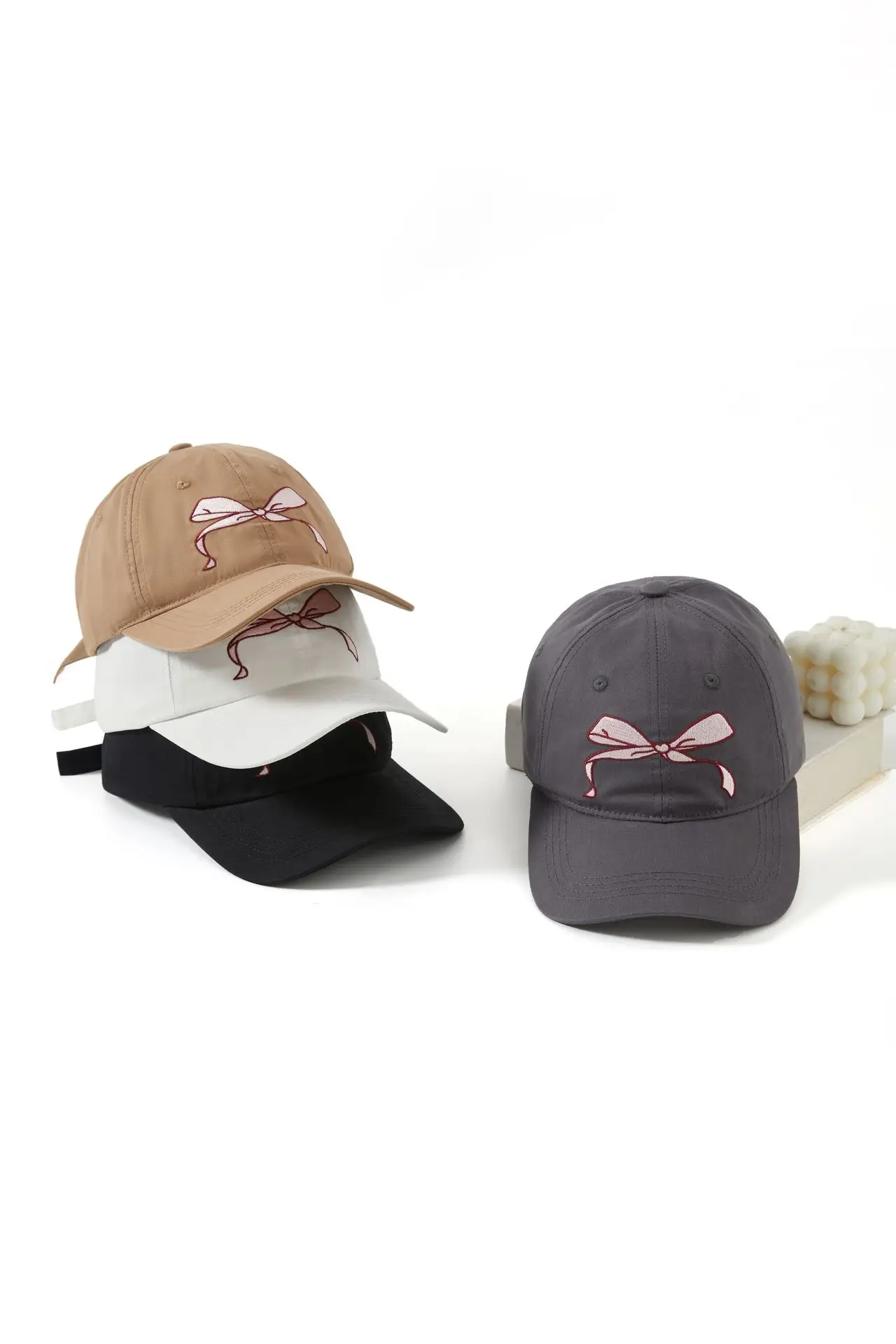 Black Bow Embroidered Baseball Cap for Girls — feature 3
