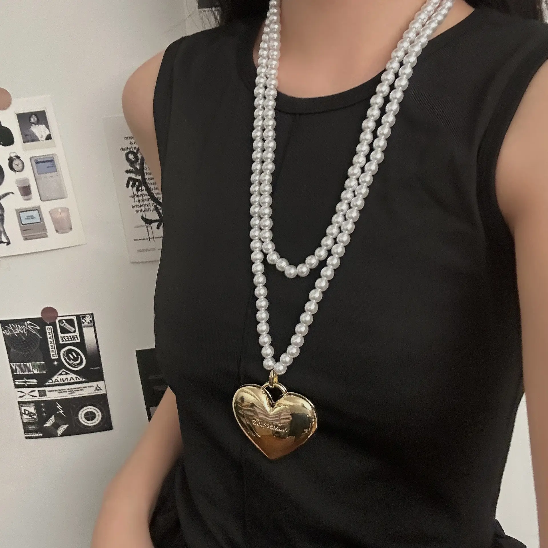 Vintage Heart Pearl Necklace with Heart Pendant