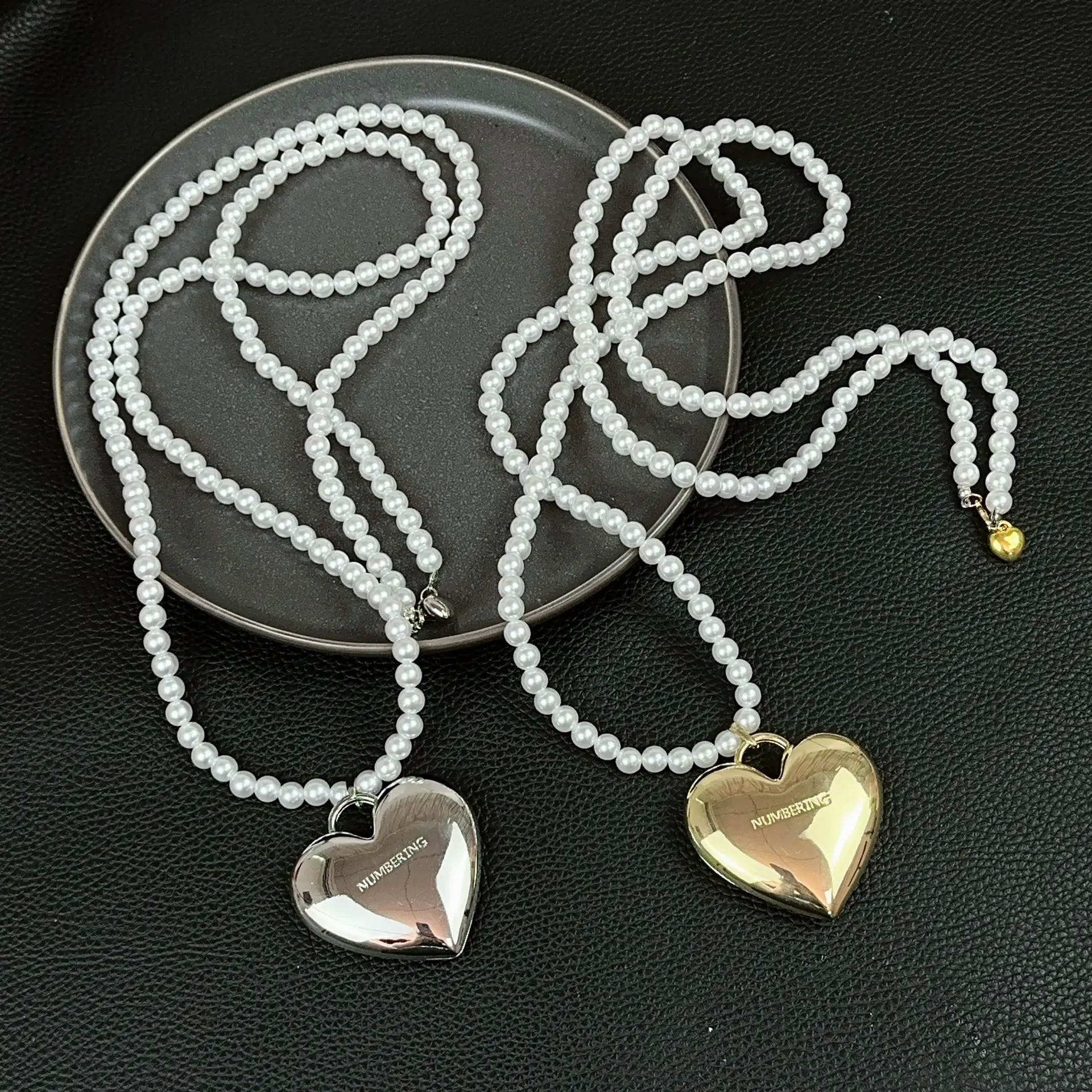 Vintage Heart Pearl Necklace with Heart Pendant