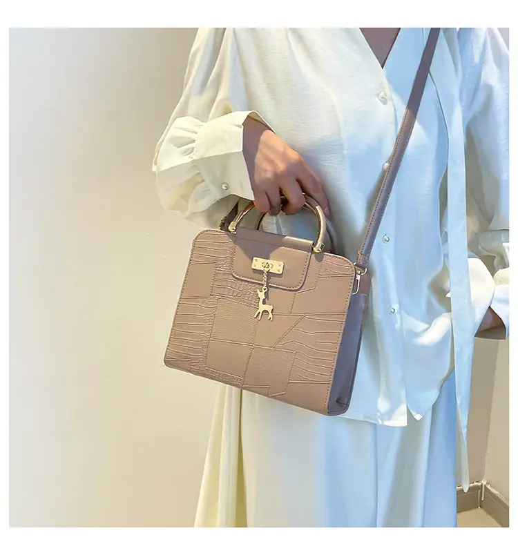Women's Light Blue Croc Texture Shoulder Bag with Keychain — feature 11