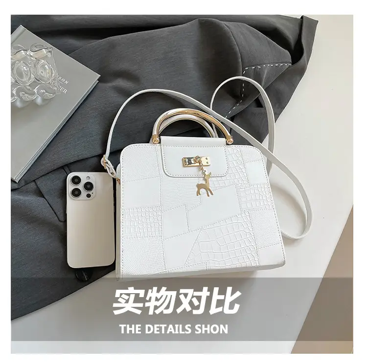 Women's Light Blue Croc Texture Shoulder Bag with Keychain — feature 6