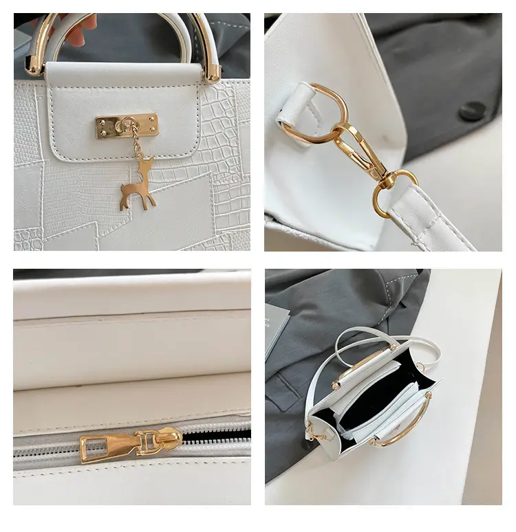 Women's Light Blue Croc Texture Shoulder Bag with Keychain — feature 9