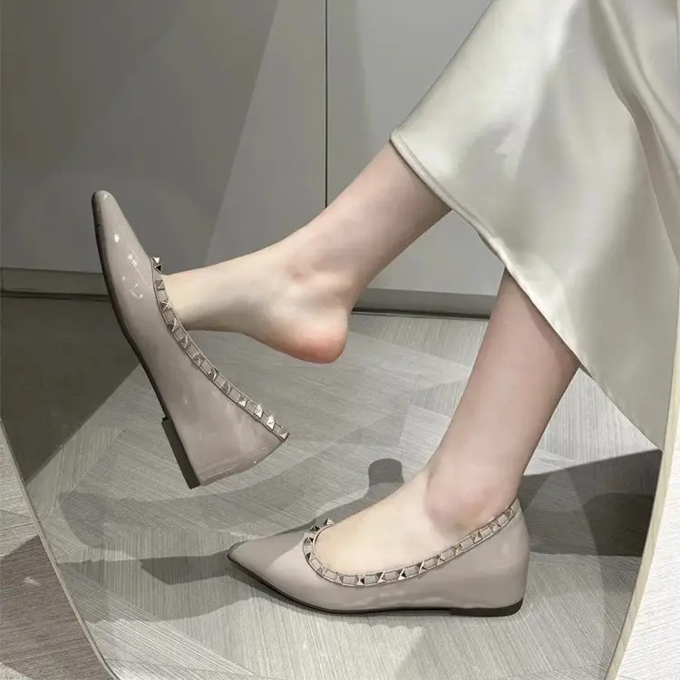 Nude Rivet Pointed Toe Flats Women 2025 - Image 3