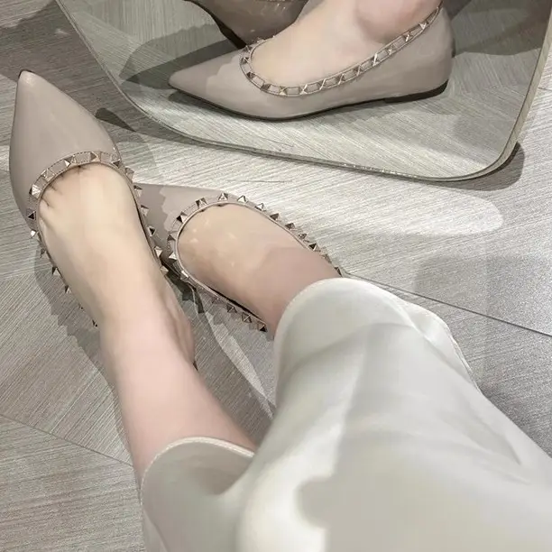 Nude Rivet Pointed Toe Flats Women 2025 - Image 4