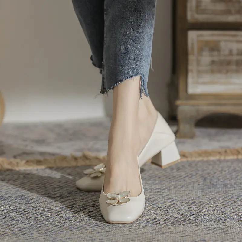Evening Breeze Gentle Single Shoes for Women, Square Toe, Chunky Heel, Comfortable and Not Tiring for the Feet, 2026 Spring and Autumn, Shallow Mouth, Comfortable, Elegant, Mid-Heel Shoes - Image 3