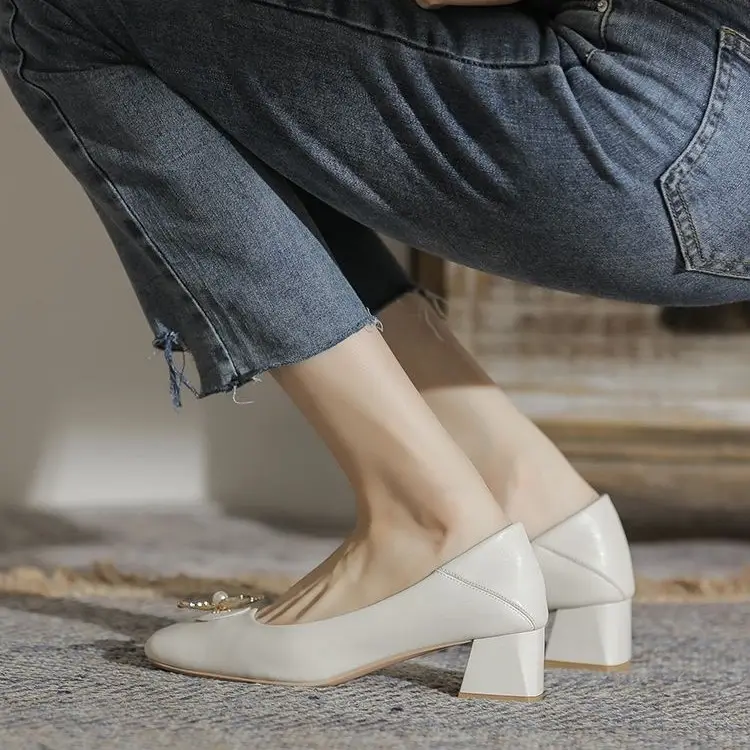 Evening Breeze Gentle Single Shoes for Women, Square Toe, Chunky Heel, Comfortable and Not Tiring for the Feet, 2026 Spring and Autumn, Shallow Mouth, Comfortable, Elegant, Mid-Heel Shoes - Image 4