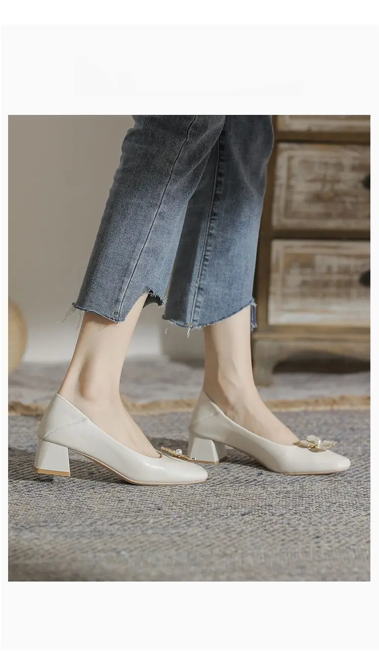 Evening Breeze Gentle Single Shoes for Women, Square Toe, Chunky Heel, Comfortable and Not Tiring for the Feet, 2026 Spring and Autumn, Shallow Mouth, Comfortable, Elegant, Mid-Heel Shoes — feature 3