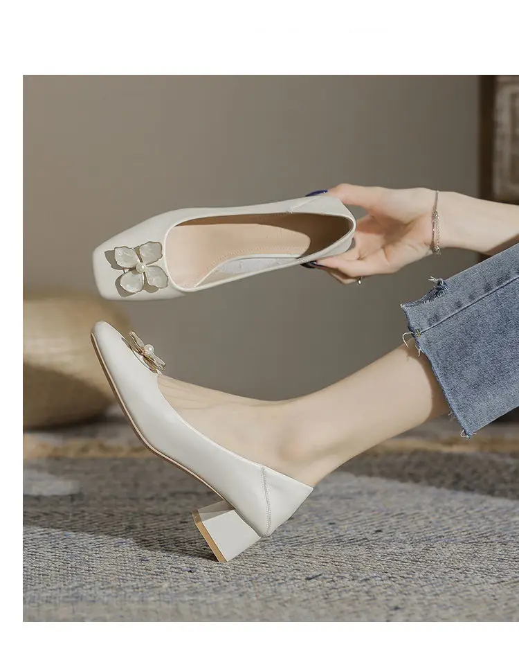 Evening Breeze Gentle Single Shoes for Women, Square Toe, Chunky Heel, Comfortable and Not Tiring for the Feet, 2026 Spring and Autumn, Shallow Mouth, Comfortable, Elegant, Mid-Heel Shoes — feature 5