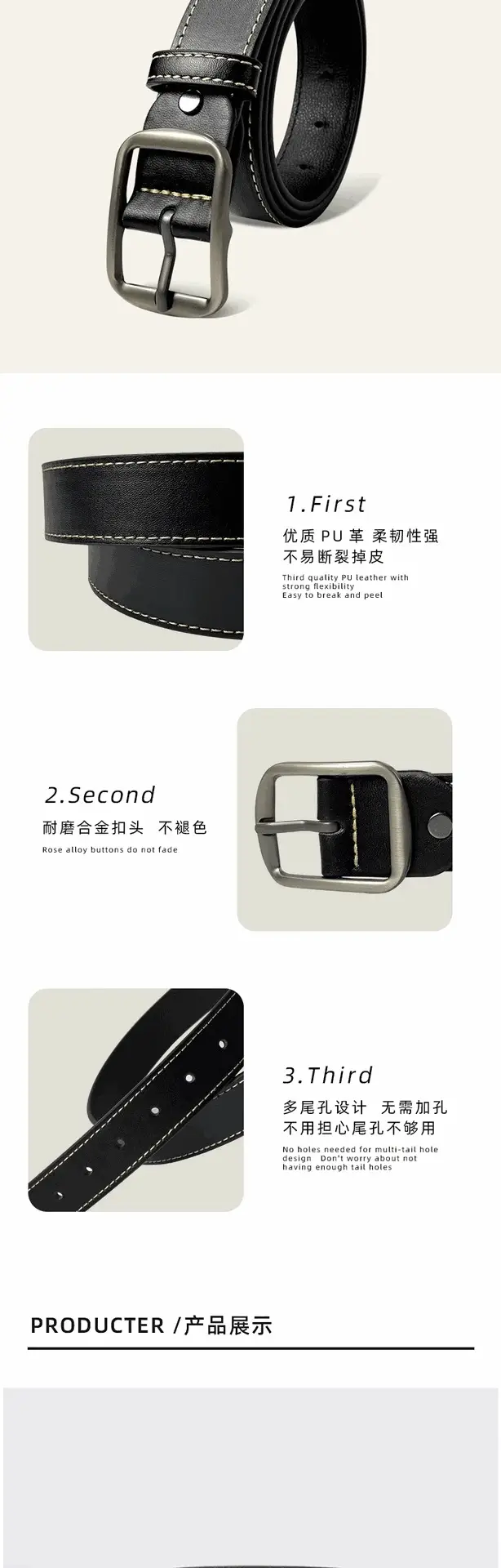 Men Black Pin Buckle Belt Casual Wear — feature 5
