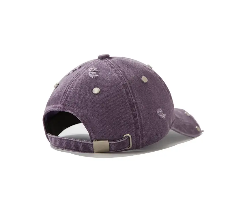 Purple Distressed Brim Baseball Cap with Rivets — feature 11