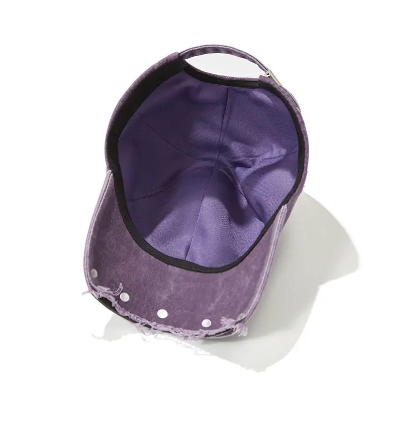 Purple Distressed Brim Baseball Cap with Rivets — feature 12