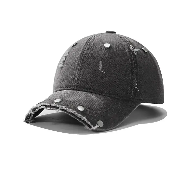 Purple Distressed Brim Baseball Cap with Rivets — feature 14