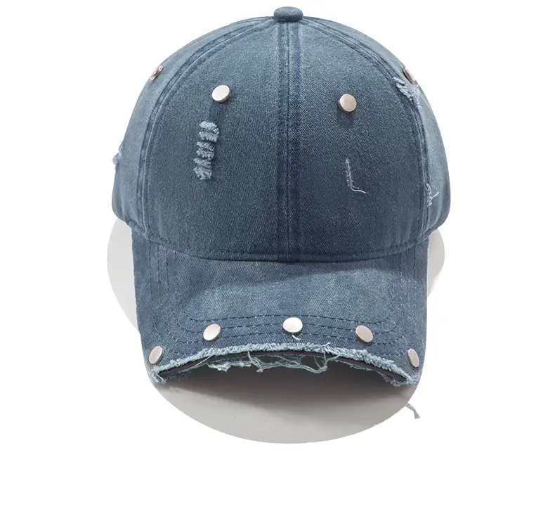Purple Distressed Brim Baseball Cap with Rivets — feature 15