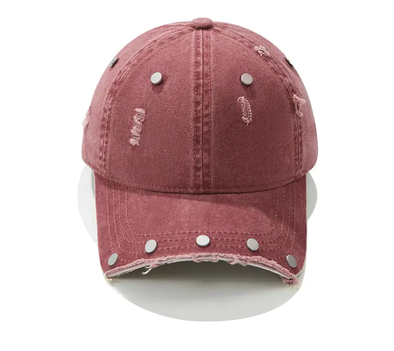 Purple Distressed Brim Baseball Cap with Rivets — feature 16
