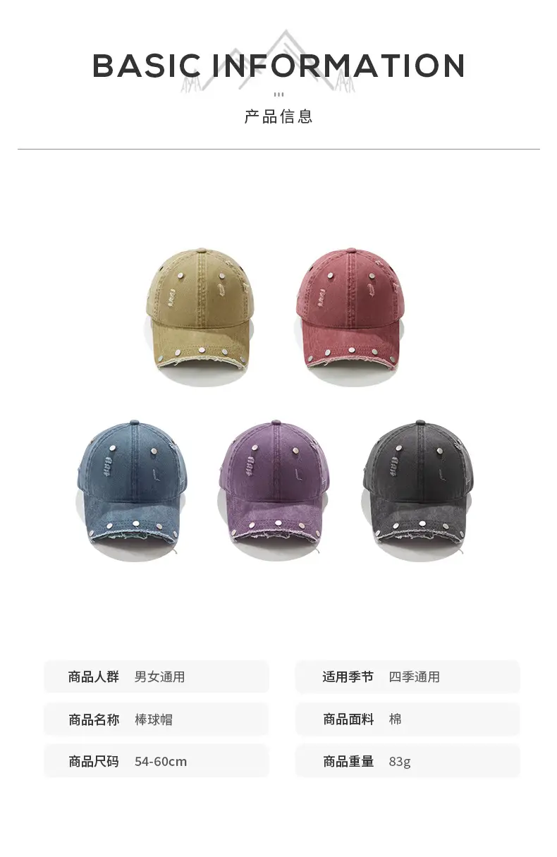 Purple Distressed Brim Baseball Cap with Rivets — feature 2