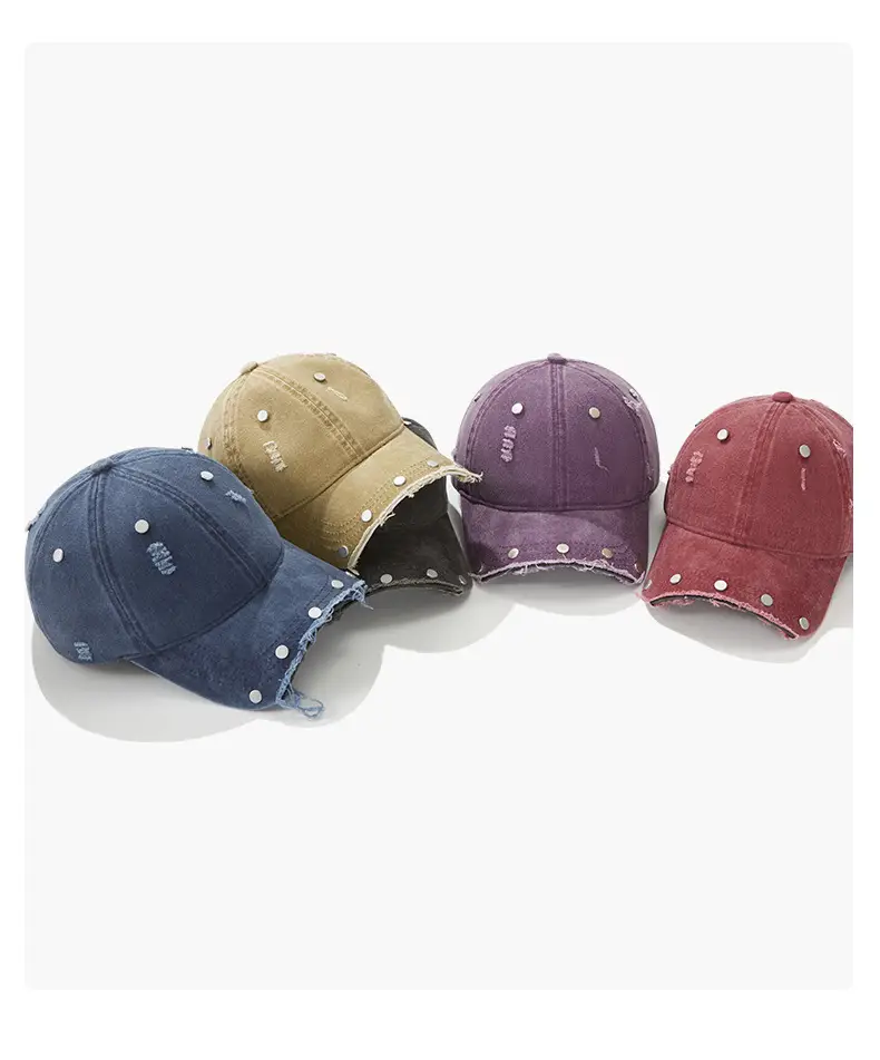 Purple Distressed Brim Baseball Cap with Rivets — feature 7