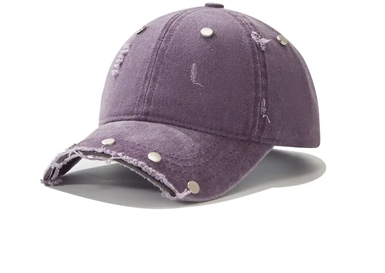 Purple Distressed Brim Baseball Cap with Rivets — feature 9