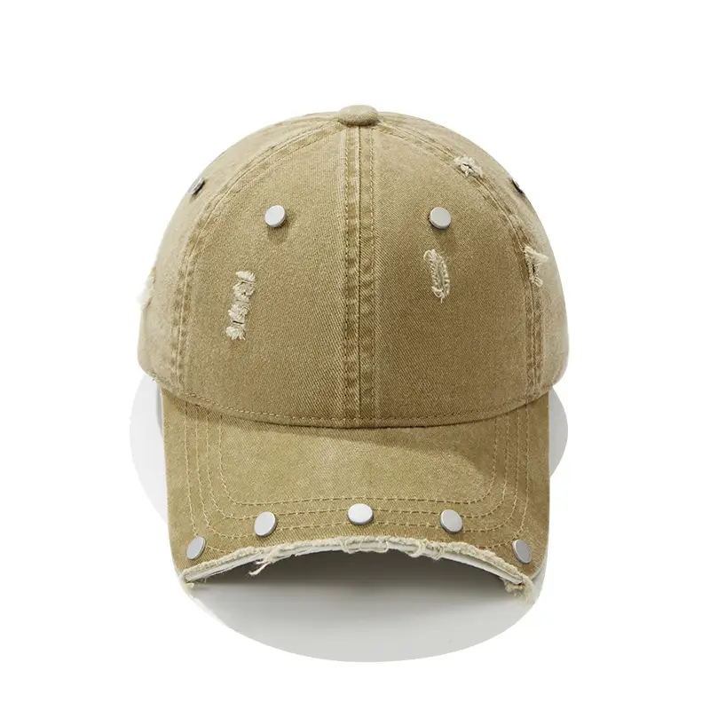 Purple Distressed Brim Baseball Cap with Rivets - Image 2