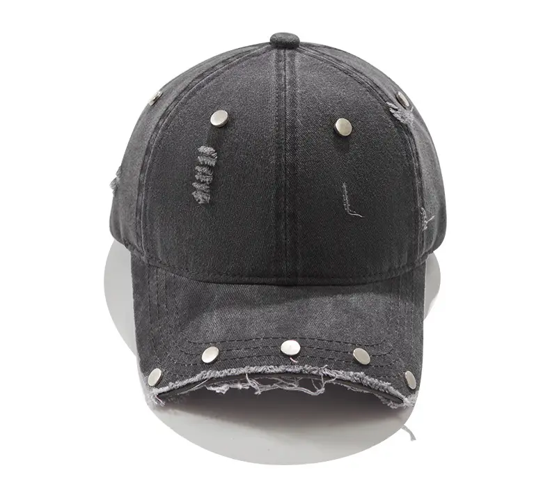Purple Distressed Brim Baseball Cap with Rivets — feature 13