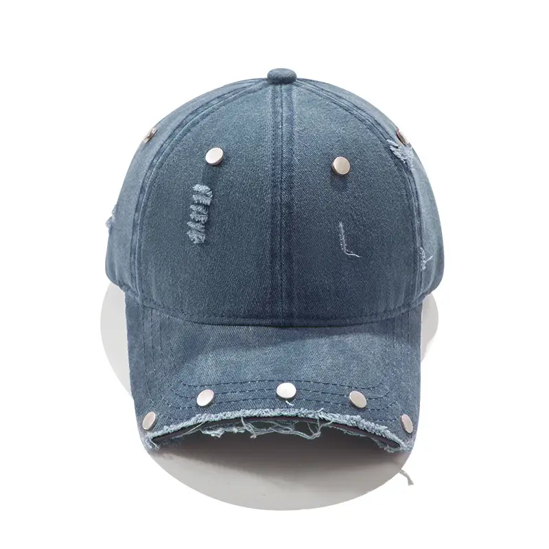 Purple Distressed Brim Baseball Cap with Rivets - Image 3