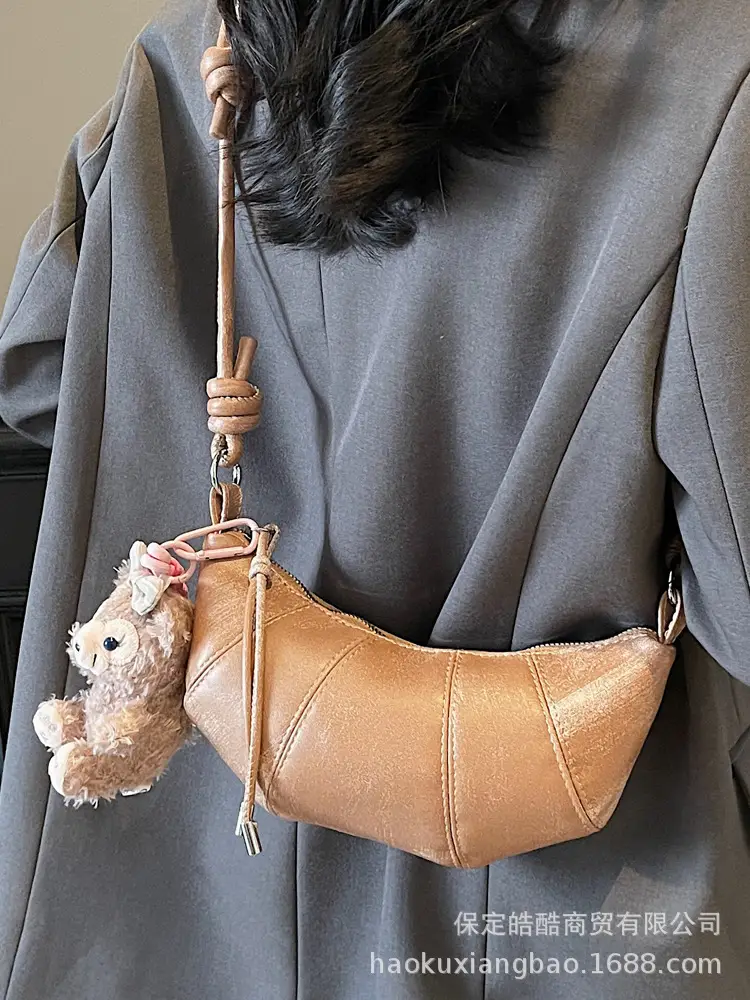 Women's Yellow Leather Shoulder Bag with Doll Keychain