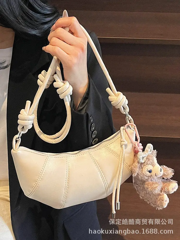 Women's Yellow Leather Shoulder Bag with Doll Keychain
