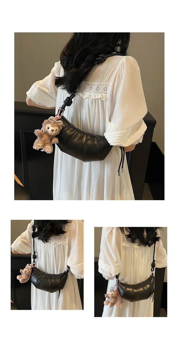 Women's Yellow Leather Shoulder Bag with Doll Keychain — feature 10