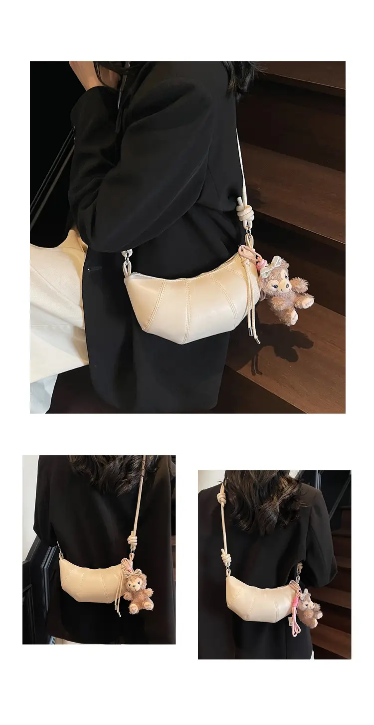 Women's Yellow Leather Shoulder Bag with Doll Keychain — feature 12