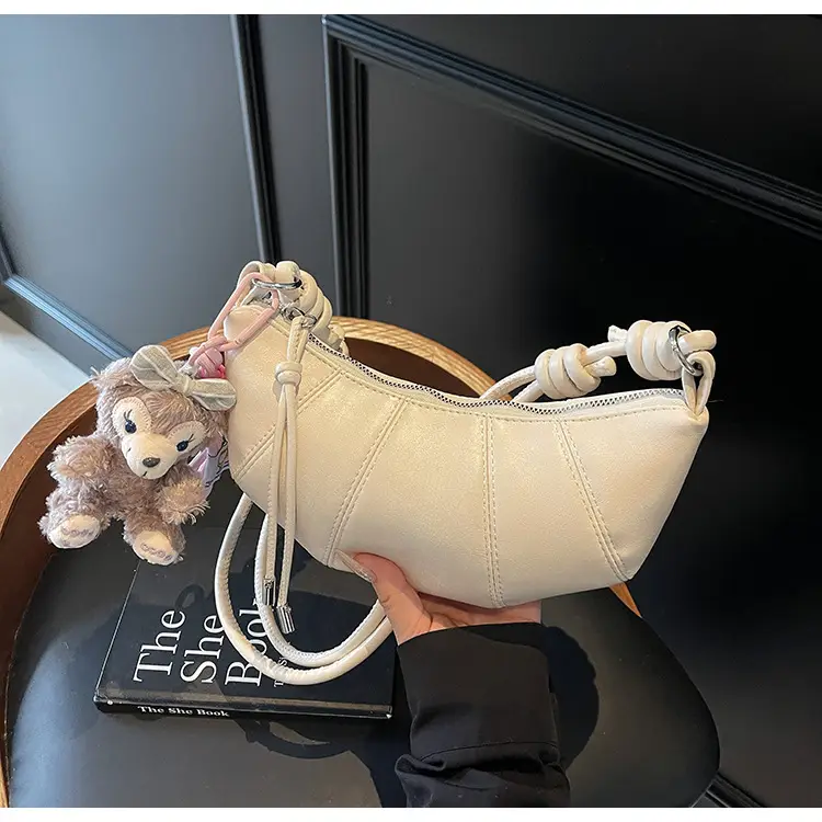Women's Yellow Leather Shoulder Bag with Doll Keychain — feature 14