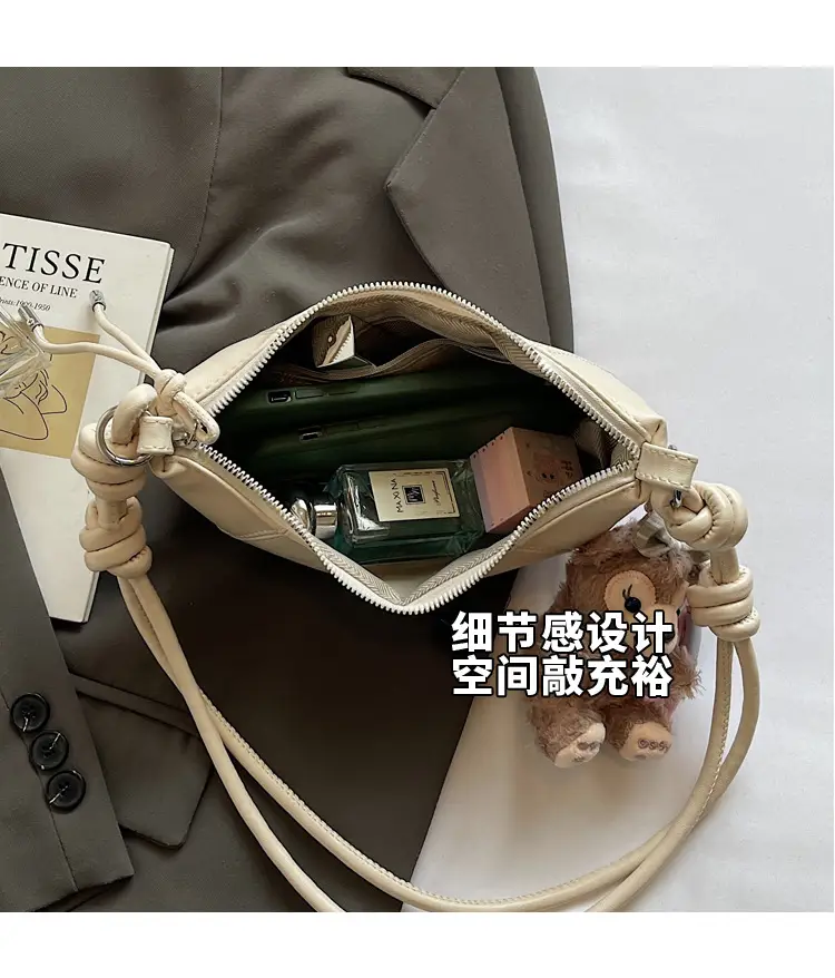 Women's Yellow Leather Shoulder Bag with Doll Keychain — feature 7