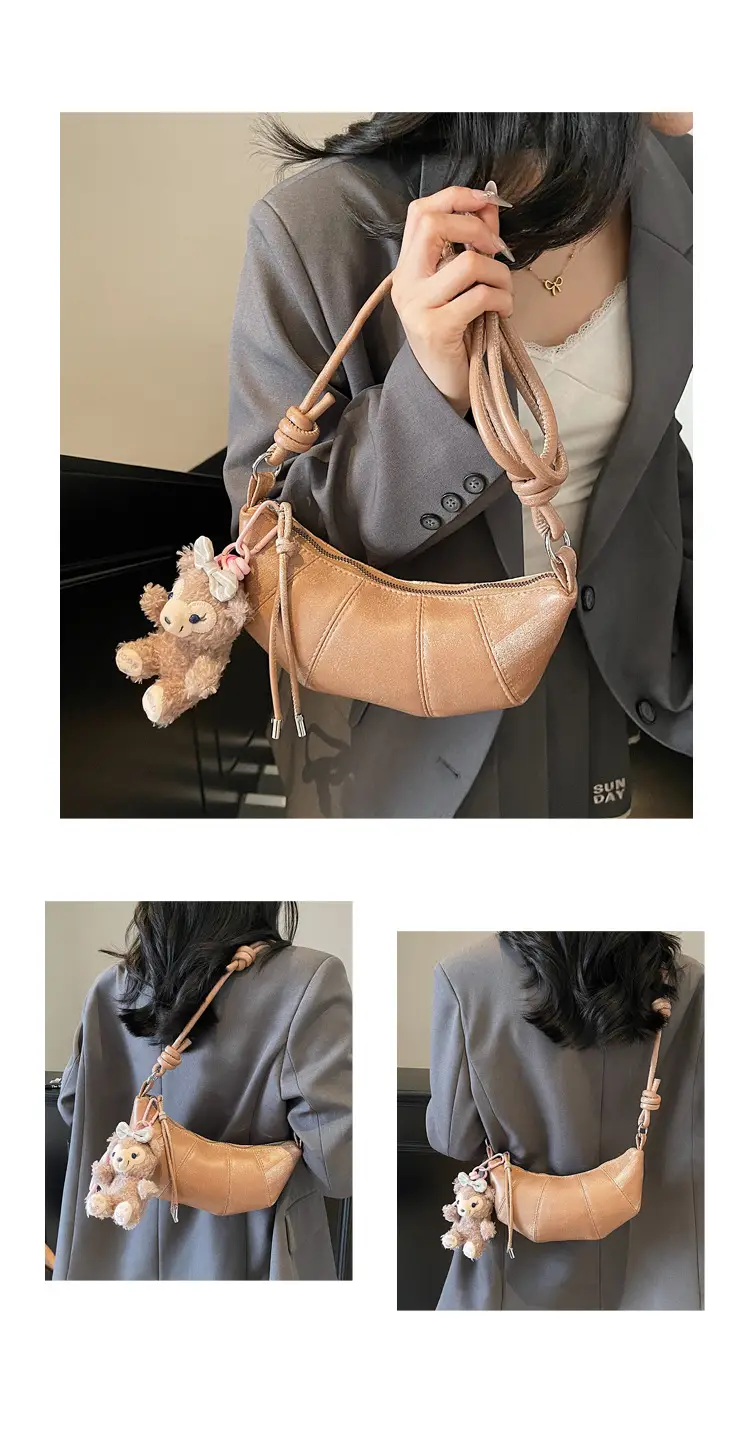 Women's Yellow Leather Shoulder Bag with Doll Keychain — feature 9