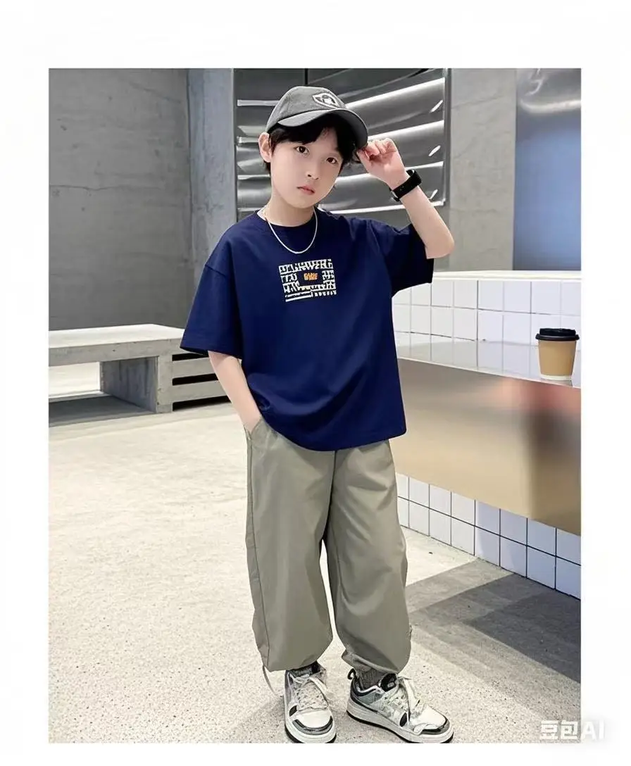 Children Cotton Printed T-Shirt White Grey Pants — feature 2