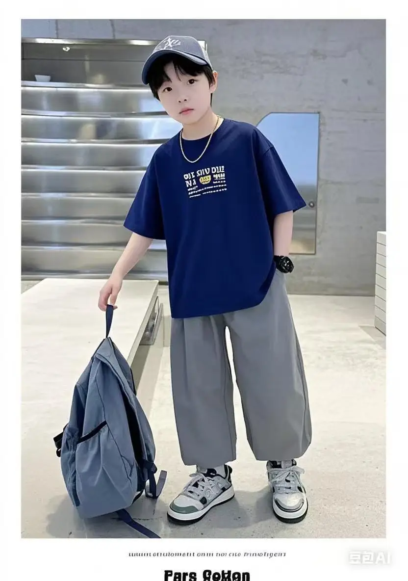 Children Cotton Printed T-Shirt White Grey Pants — feature 8