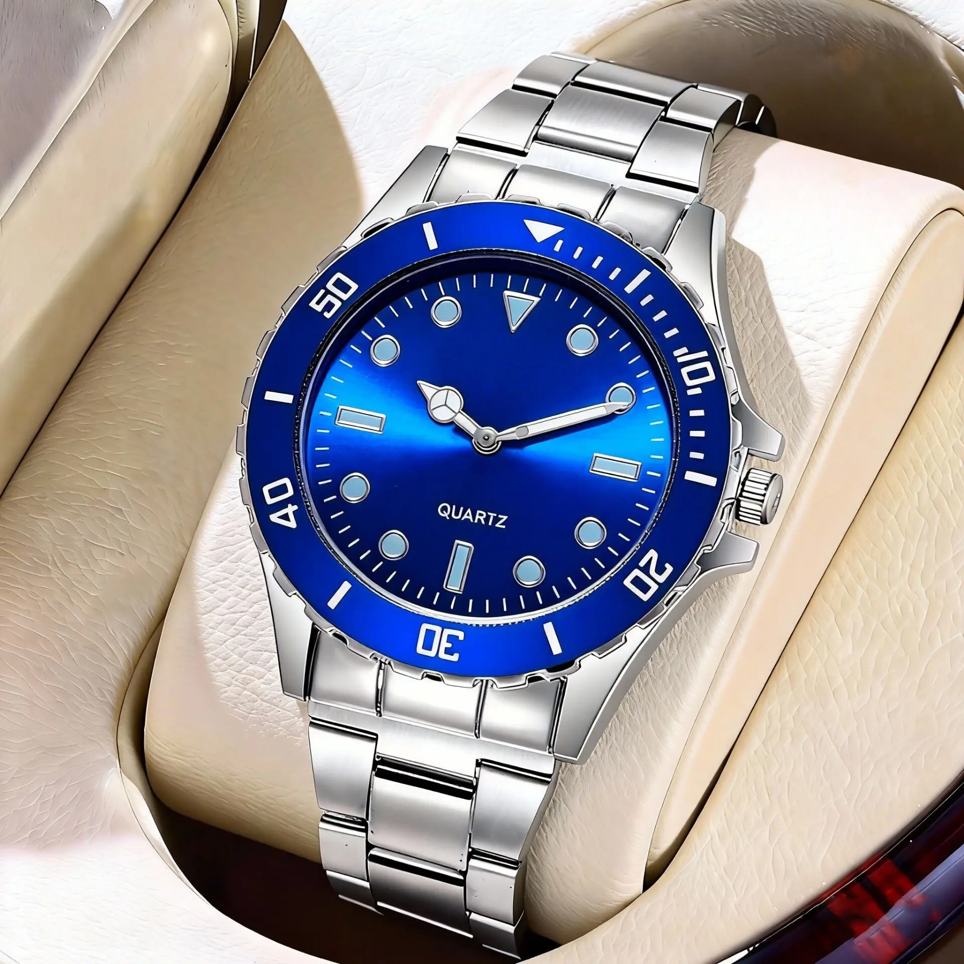 Men's Blue Quartz Watch with Steel Belt - Image 6