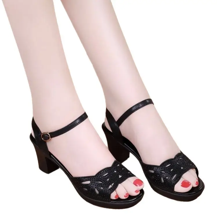 2025 New Thick Heel Sandals Women's Summer Fish Mouth Women's Shoes Sexy High Heels Women's Black Mom's Shoes Women's Medium Heels - Image 6