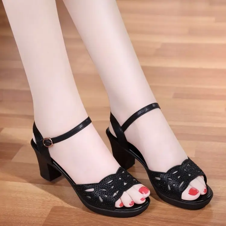 2025 New Thick Heel Sandals Women's Summer Fish Mouth Women's Shoes Sexy High Heels Women's Black Mom's Shoes Women's Medium Heels — feature 14