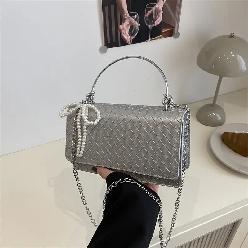 White Quilted Shoulder Bag with Chain for Women
