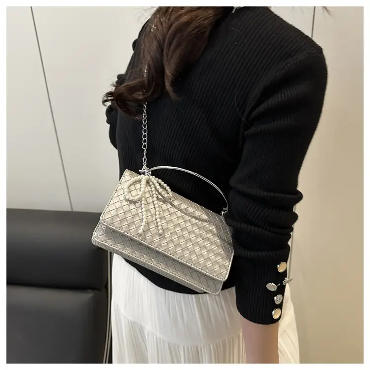 White Quilted Shoulder Bag with Chain for Women — feature 14